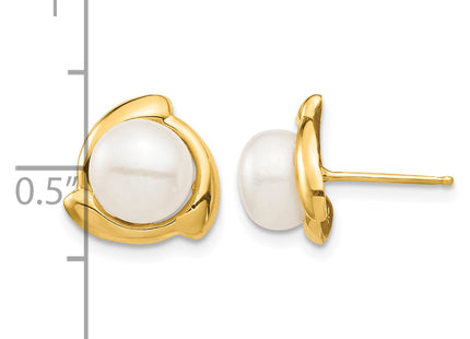 14K 7- White Button Freshwater Cultured Pearl Post Earrings