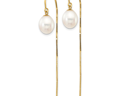 14k 7- White Rice Freshwater Cultured Pearl Box Chain Threader Earrings