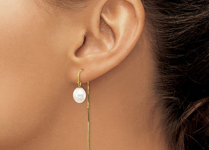 14k 7- White Rice Freshwater Cultured Pearl Box Chain Threader Earrings