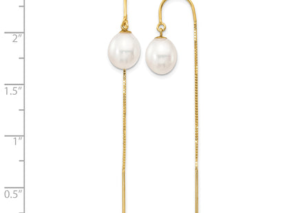 14k 7- White Rice Freshwater Cultured Pearl Box Chain Threader Earrings
