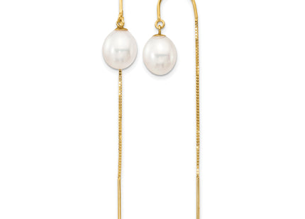 14k 7- White Rice Freshwater Cultured Pearl Box Chain Threader Earrings