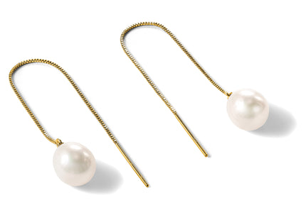 14k 7- White Teardrop Freshwater Cultured Pearl Box Chain Threader Earrings