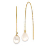 14k 7- White Teardrop Freshwater Cultured Pearl Box Chain Threader Earrings