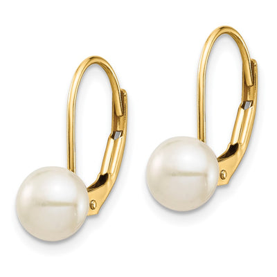 14K White Button Freshwater Cultured Pearl Leverback Earrings