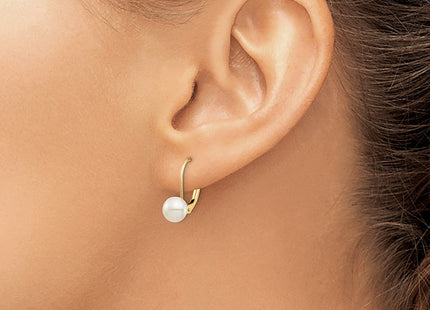 14K gold pearl drop earrings, another view