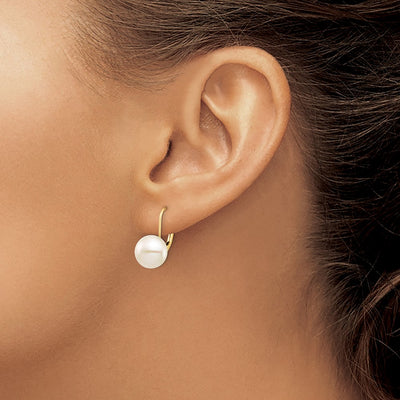 14K White Button Freshwater Cultured Pearl Leverback Earrings