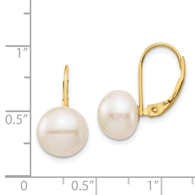 14K White Button Freshwater Cultured Pearl Leverback Earrings