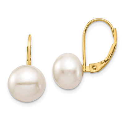 14K White Button Freshwater Cultured Pearl Leverback Earrings