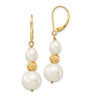 14k 6- White Round and Rice Freshwater Cultured Pearland Diamond-cut Beaded Dangle Leverback Earrings