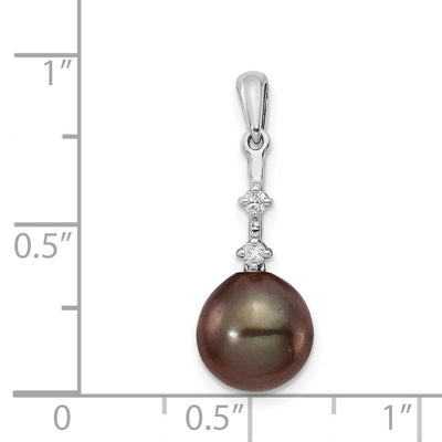 14K White Gold Black Teardrop Tahitian Saltwater Cultured Pearl and .04 Carat Diamond Pendant