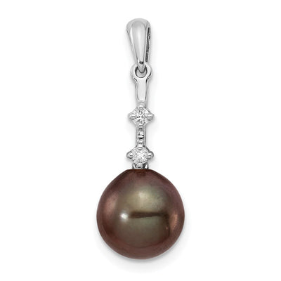14K White Gold Black Teardrop Tahitian Saltwater Cultured Pearl and .04 Carat Diamond Pendant