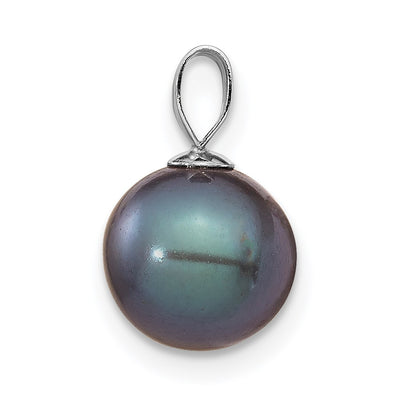 14K White Gold Black Round Freshwater Cultured Pearl Pendant