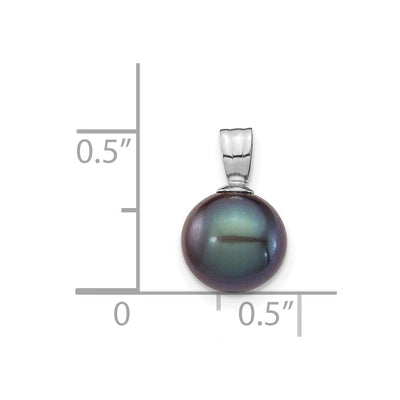 14K White Gold Black Round Freshwater Cultured Pearl Pendant