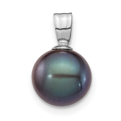 14K White Gold Black Round Freshwater Cultured Pearl Pendant