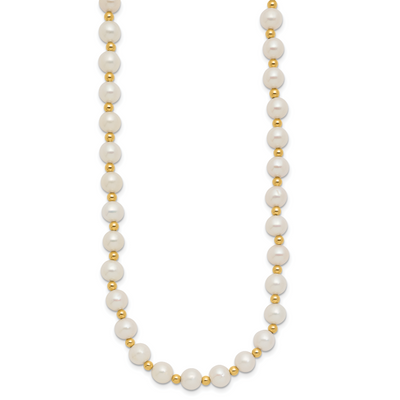 14K White Near-Round Freshwater Cultured Pearl Beaded Necklace