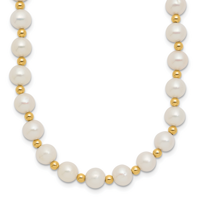 14K White Near-Round Freshwater Cultured Pearl Beaded Necklace