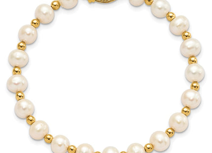 14k 6- White Near-Round Freshwater Cultured Pearl Beaded Necklace