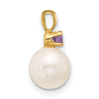 14K White Round Freshwater Cultured Pearl and .07AM Amethyst Pendant