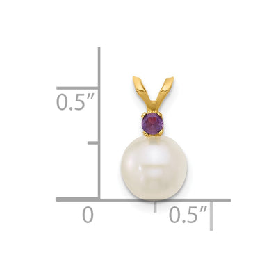 14K White Round Freshwater Cultured Pearl and .07AM Amethyst Pendant