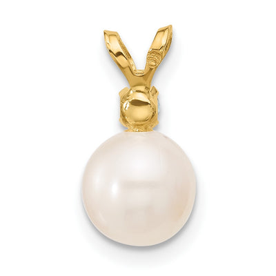 14K White Round Freshwater Cultured Pearl and .09BT Swiss Blue Topaz Pendant