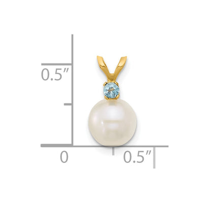 14K White Round Freshwater Cultured Pearl and .09BT Swiss Blue Topaz Pendant