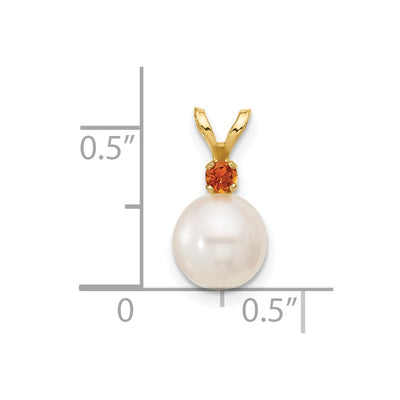 14K White Round Freshwater Cultured Pearl and .07CI Citrine Pendant