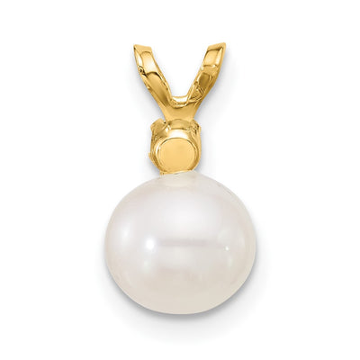 14K White Round Freshwater Cultured Pearl and .09EM Emerald Pendant
