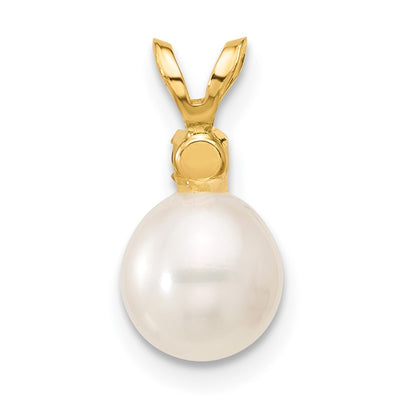 14K White Round Freshwater Cultured Pearl and .09GA Garnet Pendant