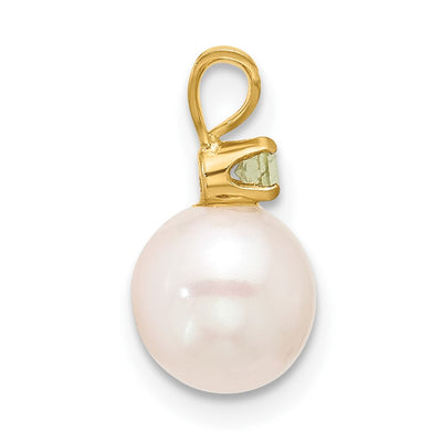 14K White Round Freshwater Cultured Pearl and .07PE Peridot Pendant