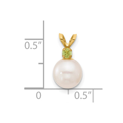 14K White Round Freshwater Cultured Pearl and .07PE Peridot Pendant