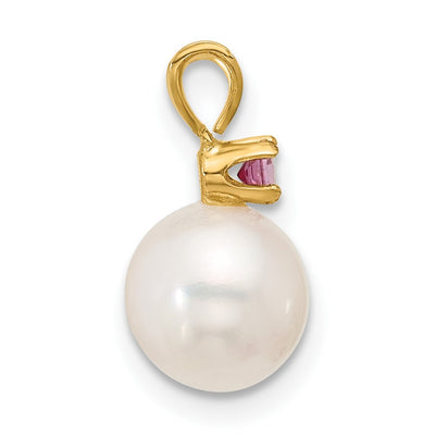 14K White Round Freshwater Cultured Pearl and .07PT Pink Topaz Pendant