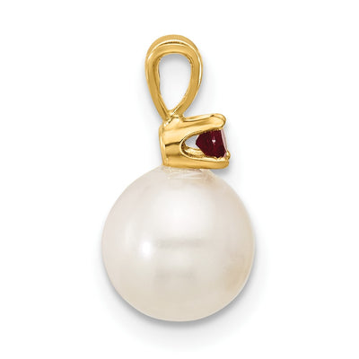 14K White Round Freshwater Cultured Pearl and .09RU Ruby Pendant