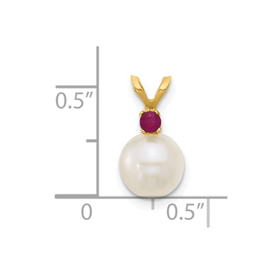 14K White Round Freshwater Cultured Pearl and .09RU Ruby Pendant