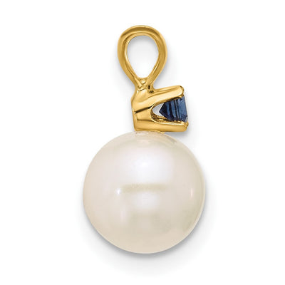 14K White Round Freshwater Cultured Pearl and .09SA Sapphire Pendant