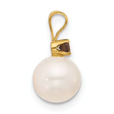 14K White Round Freshwater Cultured Pearl and .09SQ Smoky Quartz Pendant