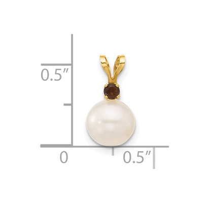 14K White Round Freshwater Cultured Pearl and .09SQ Smoky Quartz Pendant