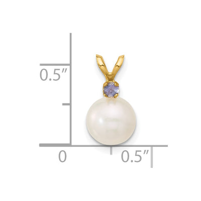 14K White Round Freshwater Cultured Pearl and .07TZ Tanzanite Pendant