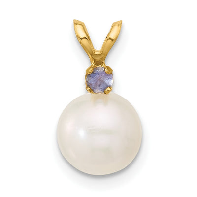 14K White Round Freshwater Cultured Pearl and .07TZ Tanzanite Pendant
