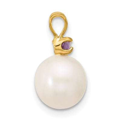 14K White Round Freshwater Cultured Pearl and .07AM Amethyst Pendant