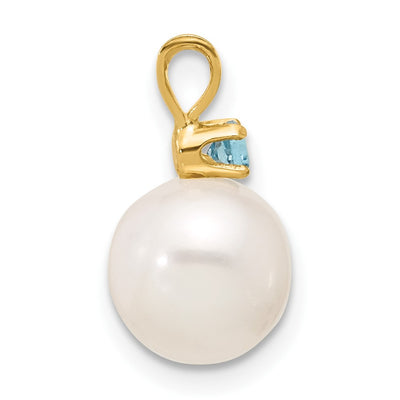 14K White Round Freshwater Cultured Pearl and .09BT Blue Topaz Pendant