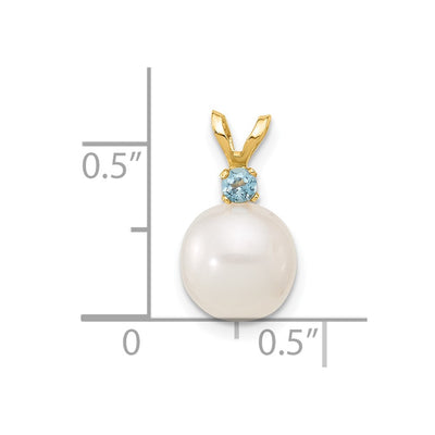 14K White Round Freshwater Cultured Pearl and .09BT Blue Topaz Pendant