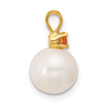 14K White Round Freshwater Cultured Pearl and .09CI Citrine Pendant