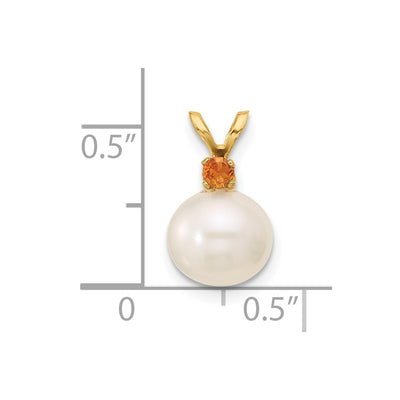 14K White Round Freshwater Cultured Pearl and .09CI Citrine Pendant