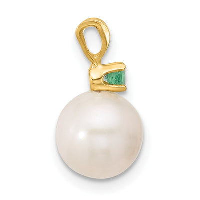 14k8- White Round Freshwater Cultured Pearl and .09EM Emerald Pendant