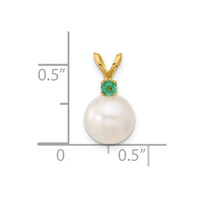 14k8- White Round Freshwater Cultured Pearl and .09EM Emerald Pendant
