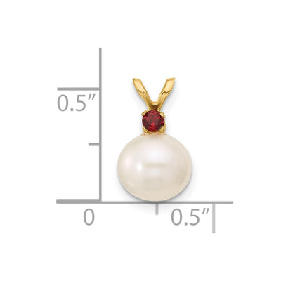 14K White Round Freshwater Cultured Pearl and .09GA Garnet Pendant