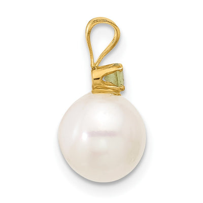 14K White Round Freshwater Cultured Pearl and .07PE Peridot Pendant