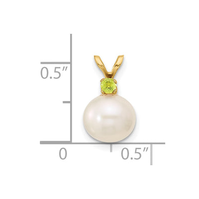 14K White Round Freshwater Cultured Pearl and .07PE Peridot Pendant