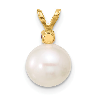 14K White Round Freshwater Cultured Pearl and .07PT Peridot Pendant