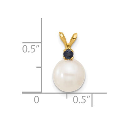 14K White Round Freshwater Cultured Pearl and .09SA Sapphire Pendant